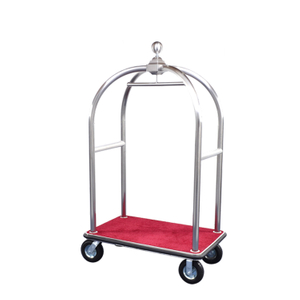 Hotel Stainless Steel Brushed Finish Red Carpet Luggage Cart