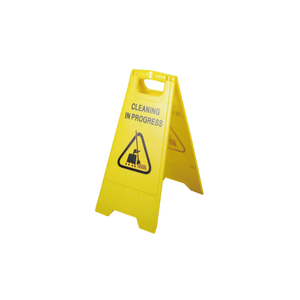 Yellow plastic cleaning warning sign