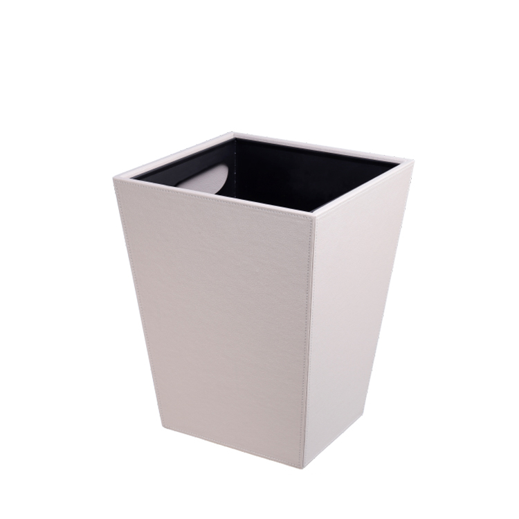 Hotel Room Leather Outer Layer Metal Inner Liner Trash Can