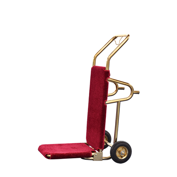 Hotel Stainless Steel Construction Gold Chrome Finish Replaceable Carpet Luggage Cart