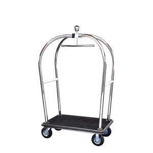 Hotel 8''pneumatic Wheels Stainless Steel Polished Finish Black Carpet Luggage Cart